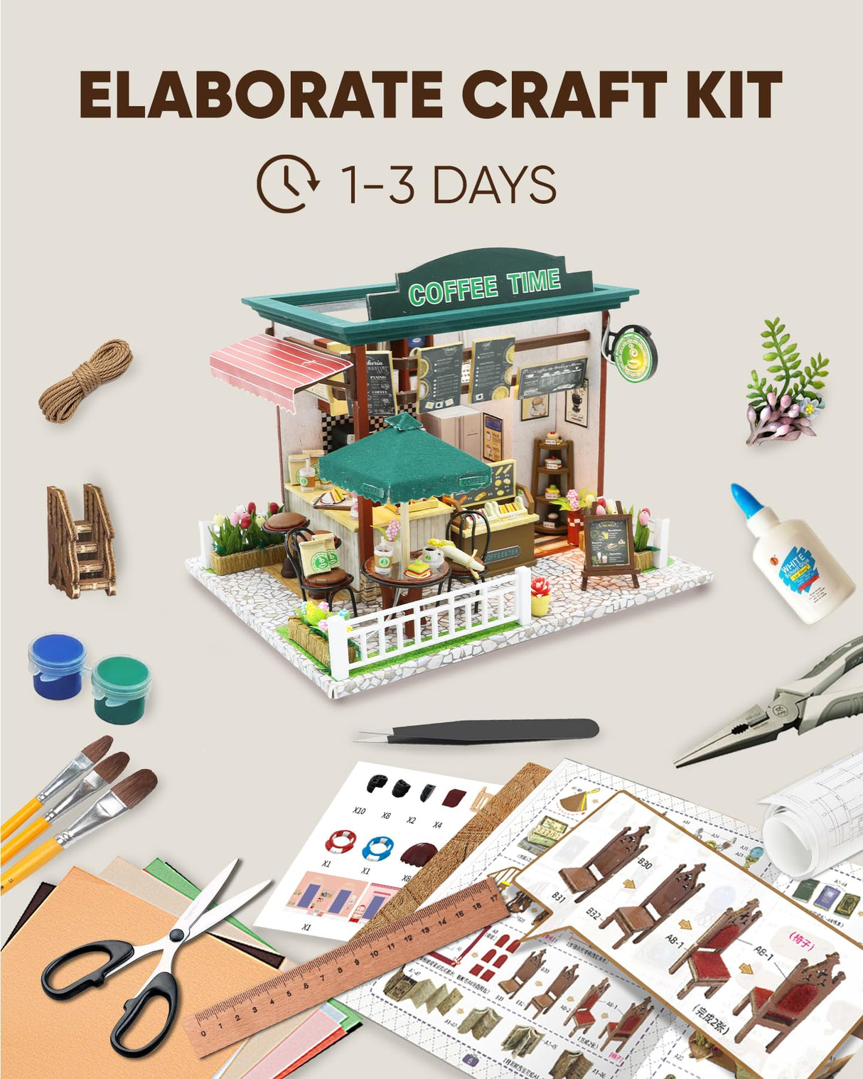 Miniature House Kit, Miniature Dollhouse, Mini Houses for Beginners, Mayberry Street Miniatures, Model Building Craft Diorama Kits for Adult, Ideal Gifts for Birthday, Easter Christmas(Coffee Shop) Flybean