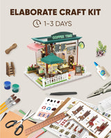 Miniature House Kit, Miniature Dollhouse, Mini Houses for Beginners, Mayberry Street Miniatures, Model Building Craft Diorama Kits for Adult, Ideal Gifts for Birthday, Easter Christmas(Coffee Shop) Flybean