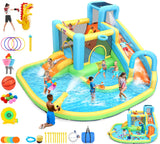 Whubefy 12.8x12FT Water Bounce House for Kids, 13-in-1 Inflatable Water Park with Catch Ball Set/Punching Bag/Toss Rings/Water Soaker Balls/Splash Pool/Water Cannon/Climbing Wall/Basketball Hoop Whubefy