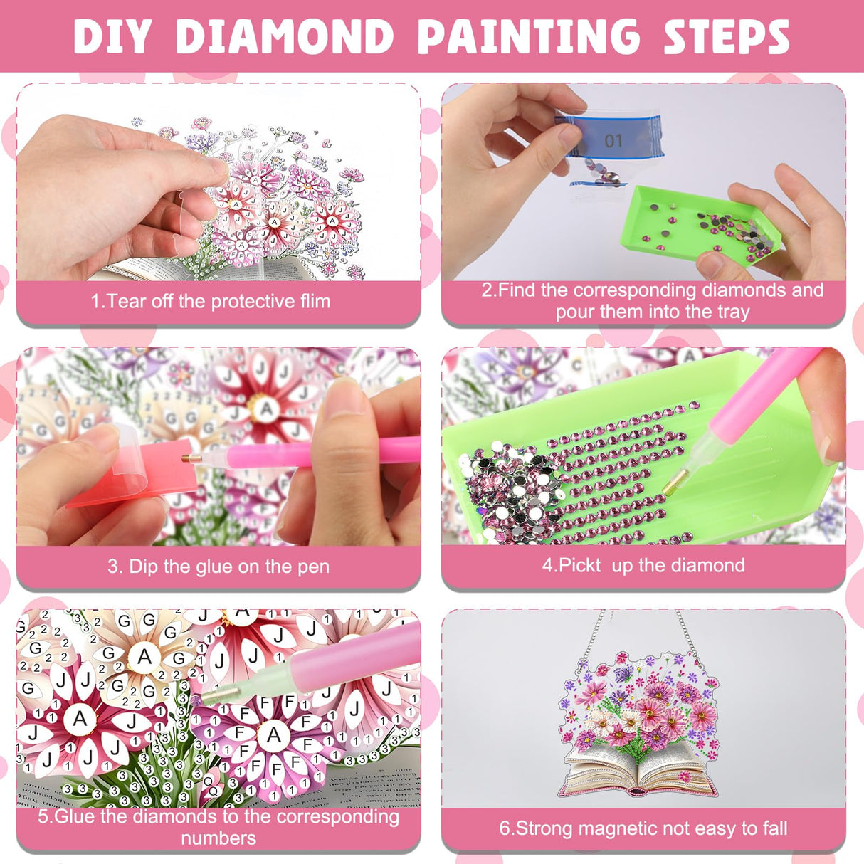 NAIMOER Diamond Art Hanging Kits for Adults, Book Flower Diamond Art Suncatchers, 5D Special Shape Fall Diamond Painting Pendant Window Ornament Gifts for Home Garden Door Wall Decor NAIMOER