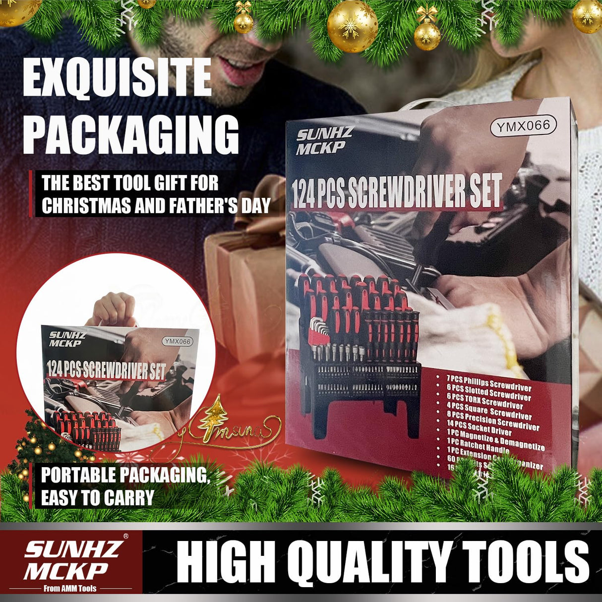 SUNHZMCKP 124-Piece Magnetic Screwdriver set, Includes Slotted, Phillips, Pozidriv, Hex, Torx and Precision Screwdriver, ratcheting screwdriver and nut drivers With Storage rack SUNHZ MCKP