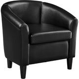 Topeakmart Faux Leather Club Chair, Modern Accent Chair and Cozy Barrel Armchair with Sturdy Legs for Living Room Bedroom Reception Room, Black Topeakmart