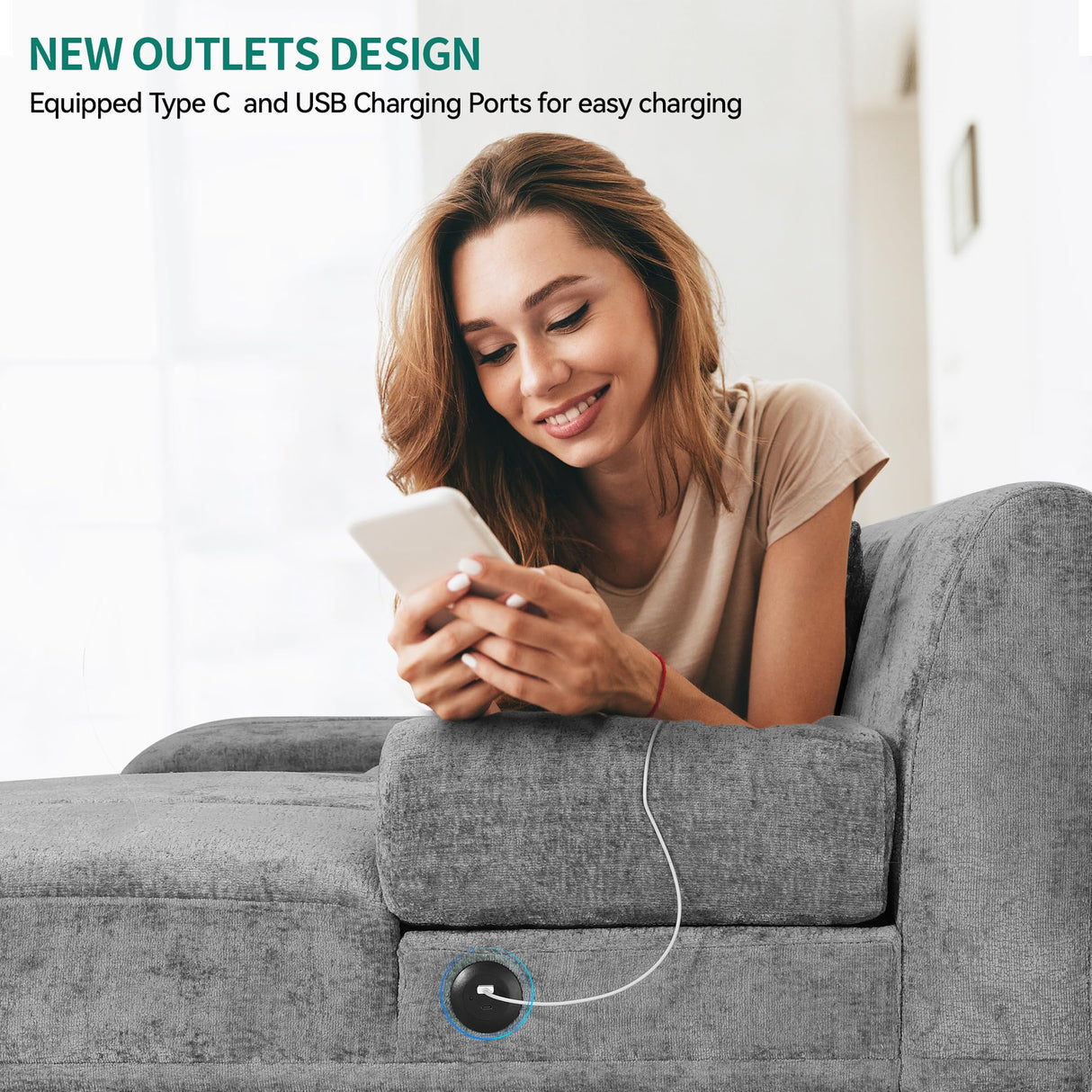 YITAHOMA Sectional Couches for Living Room, U Shaped Sofa Chenille Modern Couch with USB & Type C Charging Ports Double Chaise and Comfy Upholstered, Dark Grey YITAHOME