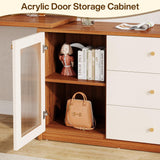 Tribesigns Modern Makeup Vanity, Retractable Large Vanity Desk with 3 Drawers and Cabinet, Makeup Corner Dressing Table for Bedroom, Walnut and White (Without Mirror) Tribesigns