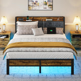 Queen Bed Frame with Headboard, Metal Platform Bed with Smart LED Lights and USB Charging Station, Easy Assembly, No Box Spring Needed Liians