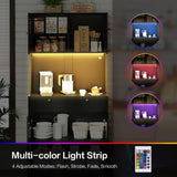 71" Black Kitchen Pantry Storage Cabinet with Lights and Charging Station, Tall Hutch Cabinet with Storage and Microwave Shelf for Dining Room spanspace