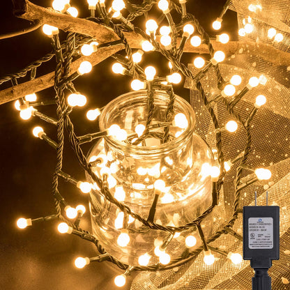 AWQ 500 LED 49ft Christmas Cluster Lights Christmas String Lights Plug in 8 Modes Extendable for Christmas Home Garden Wedding Party Xmas Tree Indoor Outdoor Decor (500, Warm White)