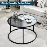 SAYGOER Round Coffee Table Glass Coffee Tables for Small Space Simple Modern Center Table for Living Room Home Office, Sofa Side Table with Metal Steel Frame, Easy Assembly, Gray Black SAYGOER