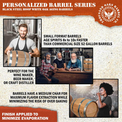 Personalized 5 Liter Oak Wine Barrel (1 Gallon) | Premium Toasted, American Small Wine Barrels For The Home Wine Maker & Craft Distiller | Engraved - WoodArtSupply