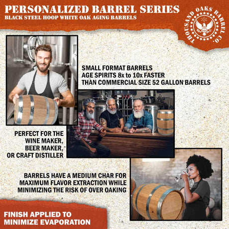 Personalized 5 Liter Oak Wine Barrel (1 Gallon) | Premium Toasted, American Small Wine Barrels For The Home Wine Maker & Craft Distiller | Engraved THOUSAND OAKS BARREL