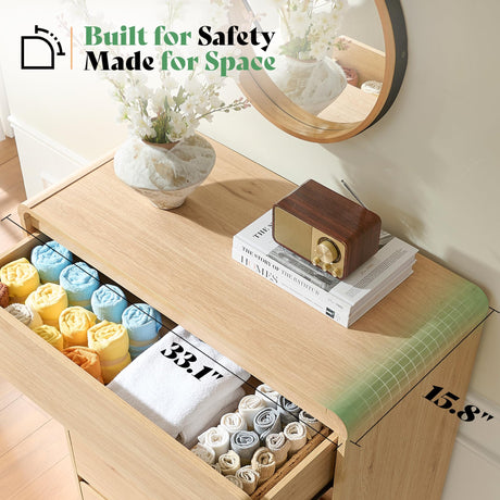 AMERLIFE 5 Drawer Dresser for Bedroom, 48" Tall Modern Chest of Storage Drawers with Rounded Corners, Anti-Tip Kit, Wood Cabinet Organizer for Closet, Living Room, Nursery, Easy Assembly, Light Oak AMERLIFE