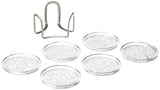iDesign Rain Stainless Steel Drink Coasters with Holder for Home Counters, Kitchen, Dining Room, Living Room, Patio, Coffee Table, Set of 6, Clear InterDesign