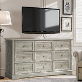 LOUVIXA Farmhouse Dresser 9 Drawer, Bedroom Chest of Drawers, Dressers with 9 Drawers, Wooden Dressers for Bedroom, Living Room, Tv Stand, Entryway (Grey-9 Drawers) LOUVIXA