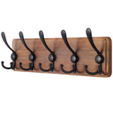 SKOLOO Rustic Wall Mounted Coat Rack: 16" Hole to Hole, Pine Real Wood Plank Wall Coat Rack with 5 Triple Hooks, Farmhouse Coat Hanger Wall Mount for Hanging Backpack Jacket Coat Hat SKOLOO