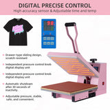 15x15 Inch Heat Press Machine with Slide-Out Drawer, Manual Clamshell Design, Digital Temp & Timer Control, Pink 1400W Heat Transfer Machine for T-Shirts, Vinyl, Fabric, DIY Projects & More Sanch Ancha