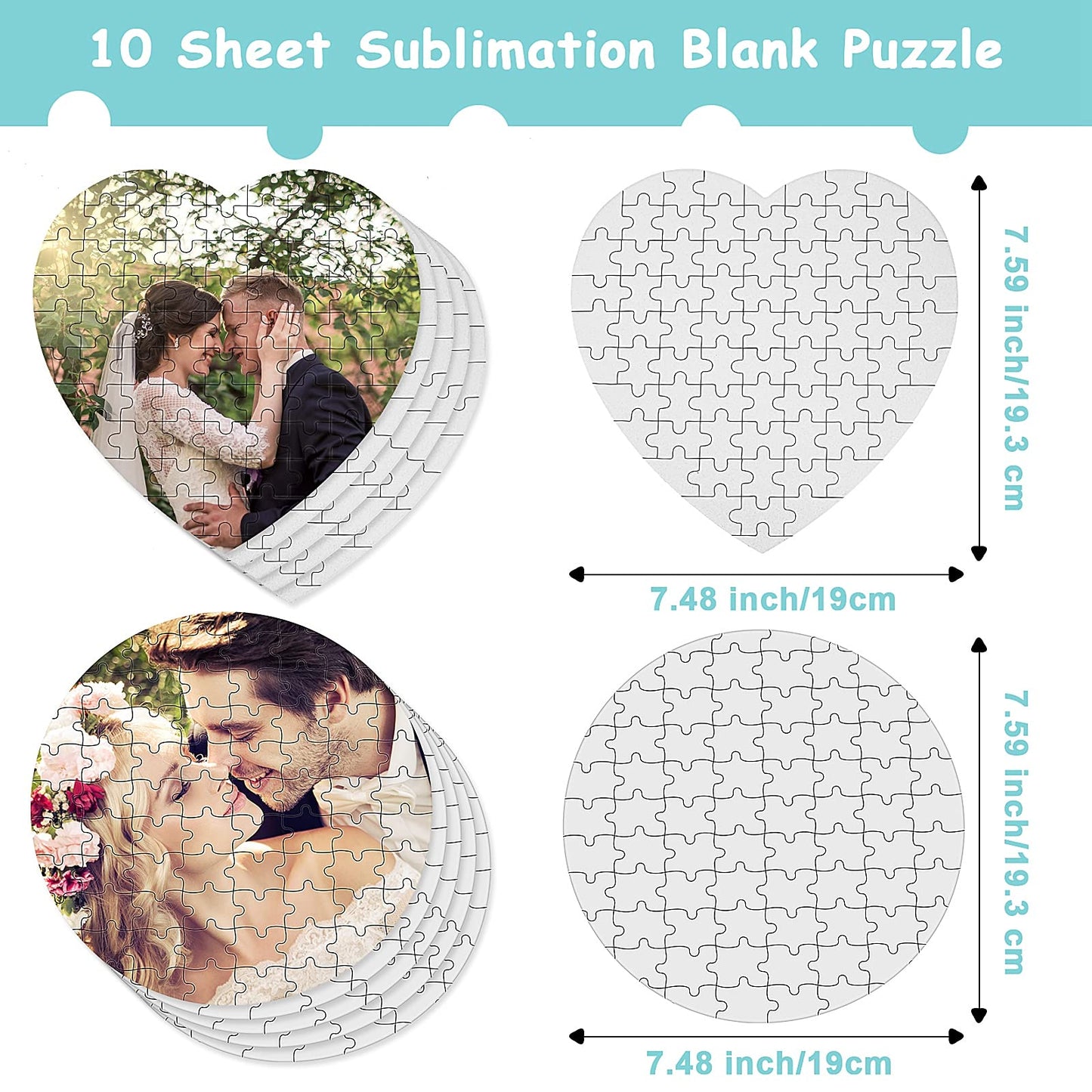 Skylety 10 Sets Valentine's Day Sublimation Blanks Puzzles Heart Round Jigsaw Puzzle DIY Blank Puzzle for Sublimation Transfer Thermal Crafts Jigsaw Activity Party Favors(Regular Heart Round Shape)