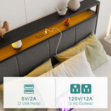 VECOCHO Full Size Bed Frame with LED Lights, Upholstered Headboard with Storage Shelves&Charging Station, Heavy Duty LED Bed Frame Full Mattress Foundation No Box Spring Needed, Noise Free,Grey VECOCHO