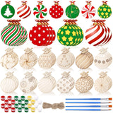 Cinnvoice 60 Pcs Wood Christmas Crafts for Adults DIY Paint Xmas Ornaments Blank Unfinished Wooden Cutouts Shapes Slices Hanging Embellishment for Christmas Tree Holiday Party Decor(Ball) Cinnvoice