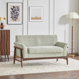 Christopher Knight Home Canna Boucle Flared Arms Loveseat, Comfy Upholstery 2 Seater Sofa, Wooden Frame Living Room Chair, Soft Seating Lounge Sofa for Bedroom/Office, Light Green + Walnut Christopher Knight Home
