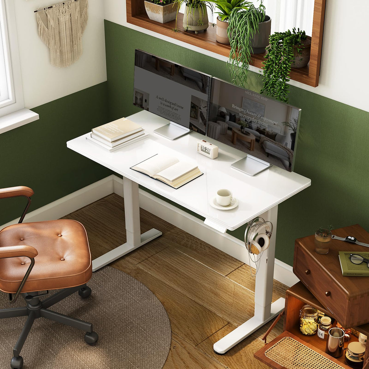 INNOVAR Glass Standing Desk with Drawers, 40 x 24 Inches Electric Height Adjustable Desk, Tempered Glass Top Stand Up Desks for Home and Office, White INNOVAR