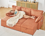 PaPaJet Sofa Bed, Sofa Sleeper with Storage Chaise, L Shape Pull Out Couch Bed, Oversized Sofas for Living Room-Brown Leathaire PaPaJet