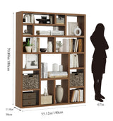 BOSHIRO 6-Tier Large Open Bookcase 71” Tall Sturdy Wooden Bookshelf with Baskets,Modern Style 16-Cube Home Display Shelf for Bedroom, Living Room（Oak Color） BOSHIRO