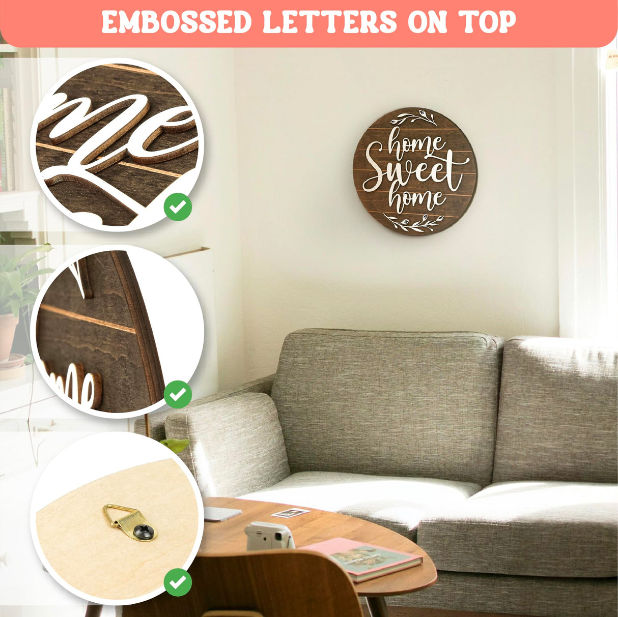 WOODAMORE Home Sweet Home Sign Wall Decor - Wood Farmhouse Wall Sign for Home Decor, Plaque Wall Hanging Rustic Home Sign for Living Room, Bedroom, Front Door WOODAMORE