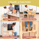 OmaOmaOma Kids Wooden Learning Tower - Foldable Toddler Tower for Children - Toddlers Standing Tower & Kitchen Stool Helper for Counter - Convertible Learning Tower w/Step Stool, Desk, Chalkboard OmaOmaOma