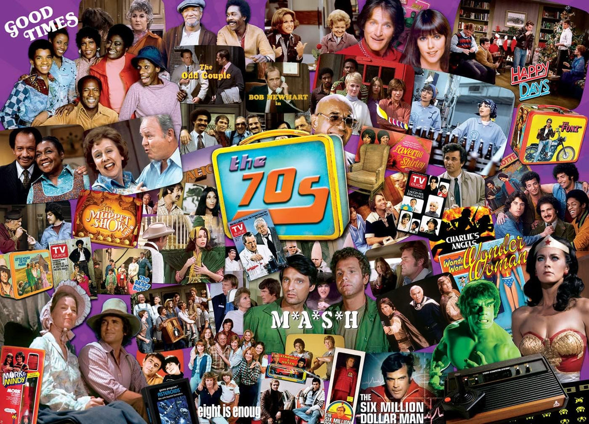 MasterPieces 1000 Piece Jigsaw Puzzle - Nostalgic 70's Television Shows - Retro Entertainment Fun for Adults, Family, Or Youth - 19.25"x26.75" Masterpieces