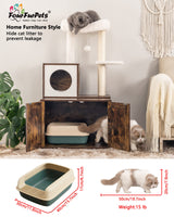 FourFurPets Multipurpose Litter Box Enclosure, Cat Tree and Condo, Side Table, with Large Platform, Cat House, Full Sisal Posts, Removable Washable Cushion, Rustic Brown FourFurPets