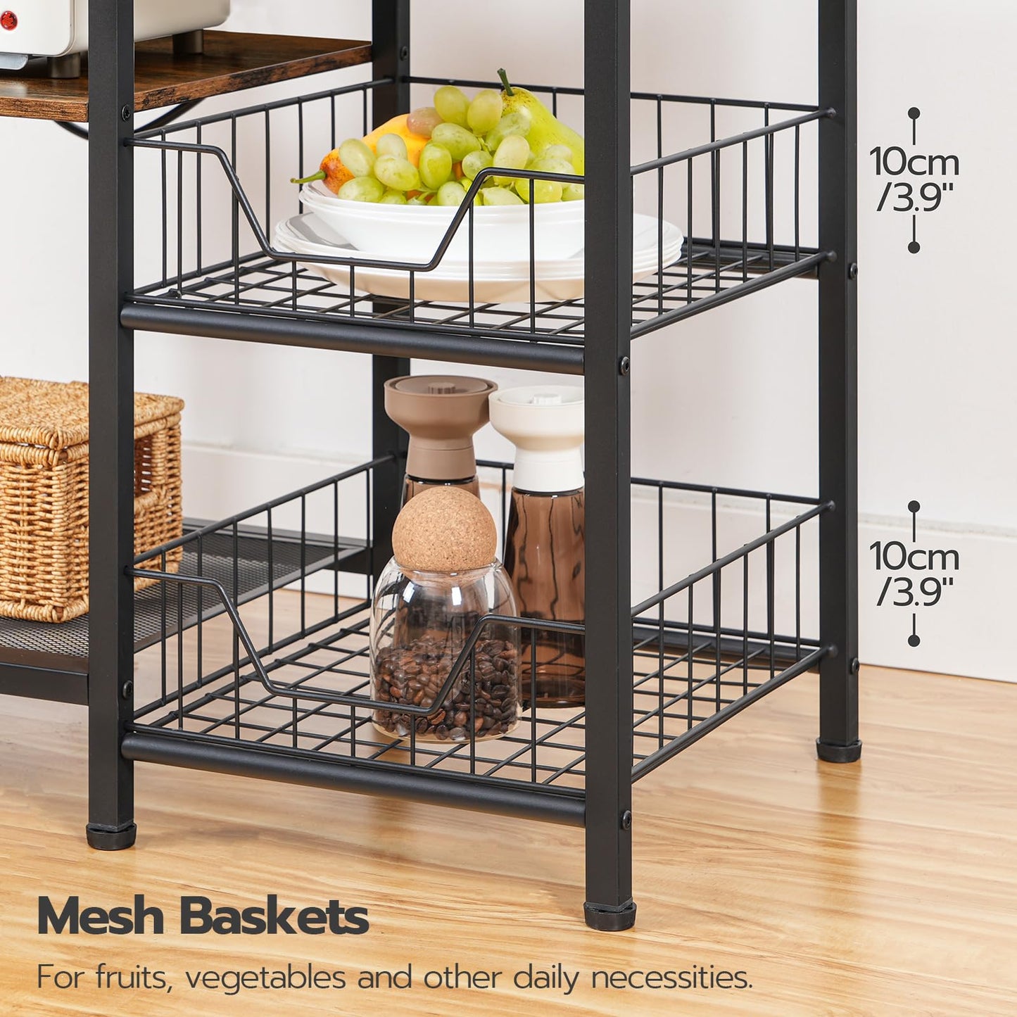 HOOBRO Multifunctional 6-Tier Bakers Rack with Power Outlets and Hooks for Kitchen and Living Room - WoodArtSupply