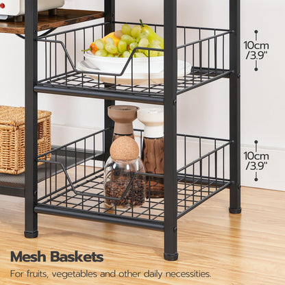 HOOBRO Multifunctional 6-Tier Bakers Rack with Power Outlets and Hooks for Kitchen and Living Room - WoodArtSupply