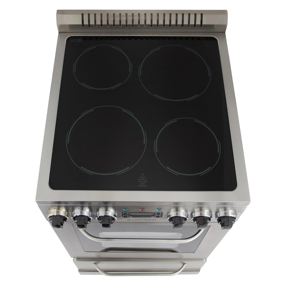 West Bend WB200ERPSS 20-Inch Electric Range, Compact Design, Top with 4 Cooking Zones, Glass Oven Door, Storage Drawer, and Rotisserie Accessories, 2.0 Cu. Ft, Stainless Steel, Metallic West Bend