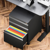 Yizosh 3 Drawer Mobile File Cabinet with Lock, Black Under Desk Rolling Filing Cabinet, Metal Locking File Cabinet on Wheels for Legal/Letter/A4 File (Full Assemble) Yizosh