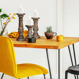 Candle Holders for Pillar Candles (Grey Wash, Set of 3) - Mangowood Candle Stand - Farmhouse Wooden Candle Holders Pillar Leaf Design - Candle Holder Decor for Table Centerpiece - 6”, 9”, 12” The Wooden Town