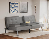 Flamaker Futon Sofa Bed Modern Folding Futon Set PU Leather Convertible Recliner Lounge for Living Room with 2 Cup Holders, Removable Armrests (PU Leather, Grey) Flamaker