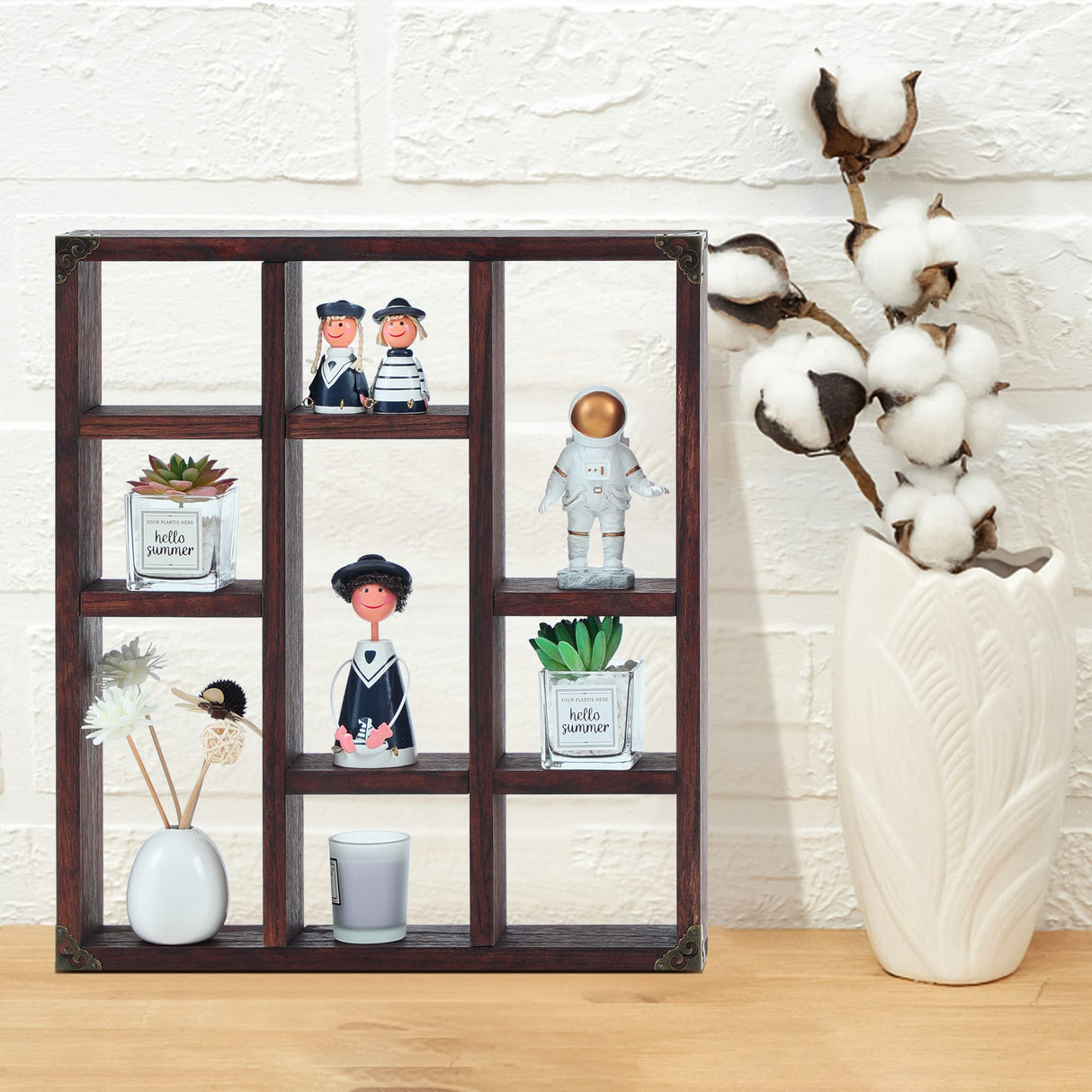 FIRMINANA Rustic Shadow Box Shelf,17.7x15.7-Inch Wall-Mounted (Vertical or Horizontal),9-Slot Rustic Wood Floating Shelves,Lightweight Solid Wood FIRMINANA