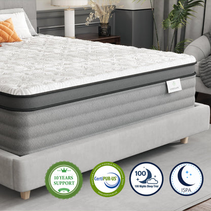 Onlylucky California King Mattress - 14 Inch Gel Memory Foam Mattress with Individual Pocket Spring for Pressure Relief & Motion Isolation, Premier Comfort Night Sleep, Enhance Support Hybrid Mattress