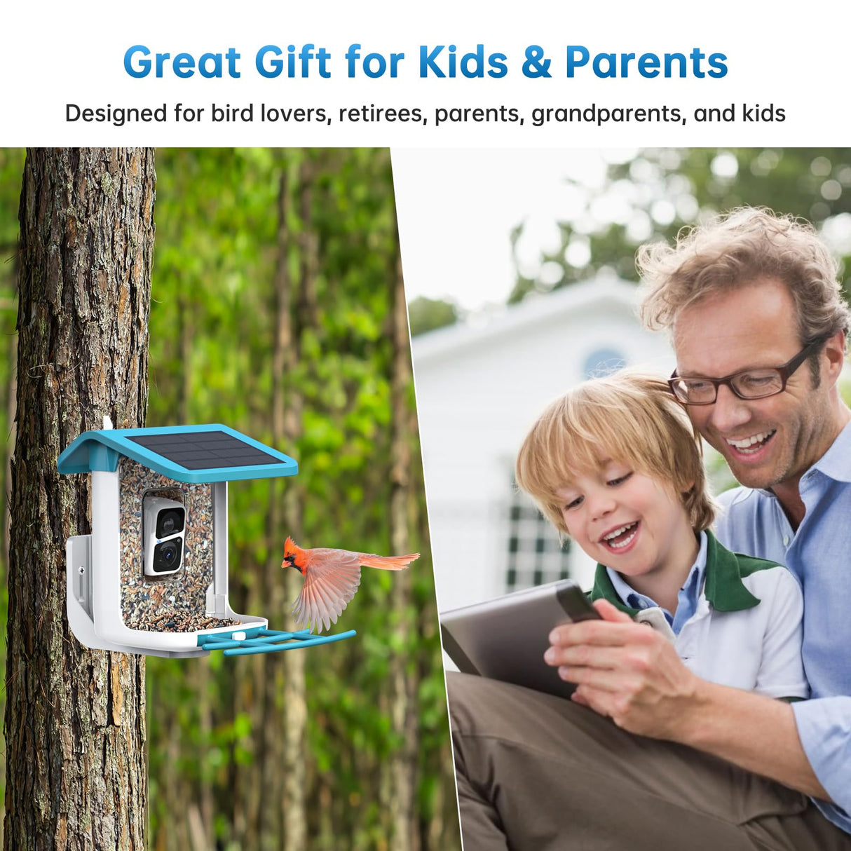 SMONET Bird Feeder with Camera B300: Smart Birdhouse Camera AI Recognition Solar Powered,Outdoor Wireless WiFi Birdfeeder Watching Live Video,Funny Birthday Gifts for Mom Mother Grandma Daughter SMONET