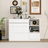 Timechee Changing Table Dresser, Baby Classic Nursery Dresser with 5 Drawers and 2 Shelves, Multi-Functional Baby Changing Table, Diaper Changing Station for Children's Room, White Timechee