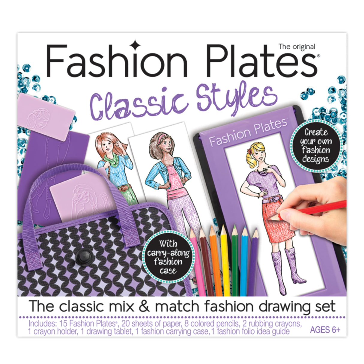 Fashion Plates Classic – Girls Fashion, Mix-and-Match Drawing Kit, Arts and Crafts, Coloring, Art Supplies, Craft Supplies, Stencils, Crayons Included, Create Your Own Fashion Designs, Ages 6+ PlayMonster
