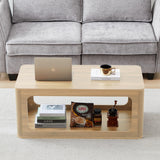 YUCHIATH Coffee Table for Living Room, Farmhouse Coffee Table with 2-Tier Storage, Accent Wood Coffee Table for Living Room (Natural) YUCHIATH