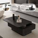MELAABUU 38.6'' Lift Top Coffee Table with Hidden Compartment, Modern Rectangular Fluted Wooden Center Table Cocktail Tea Table with Storage and Adjustable Height for Living Room Apartment, Black MELAABUU