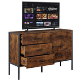Lyromix Rustic Brown Dresser with 6 Drawers, Wide 48'' Wood TV Stand with Storage, Mid Century Dresser Dresser for Bedroom, Perfect for Bedroom Room Storage Lyromix