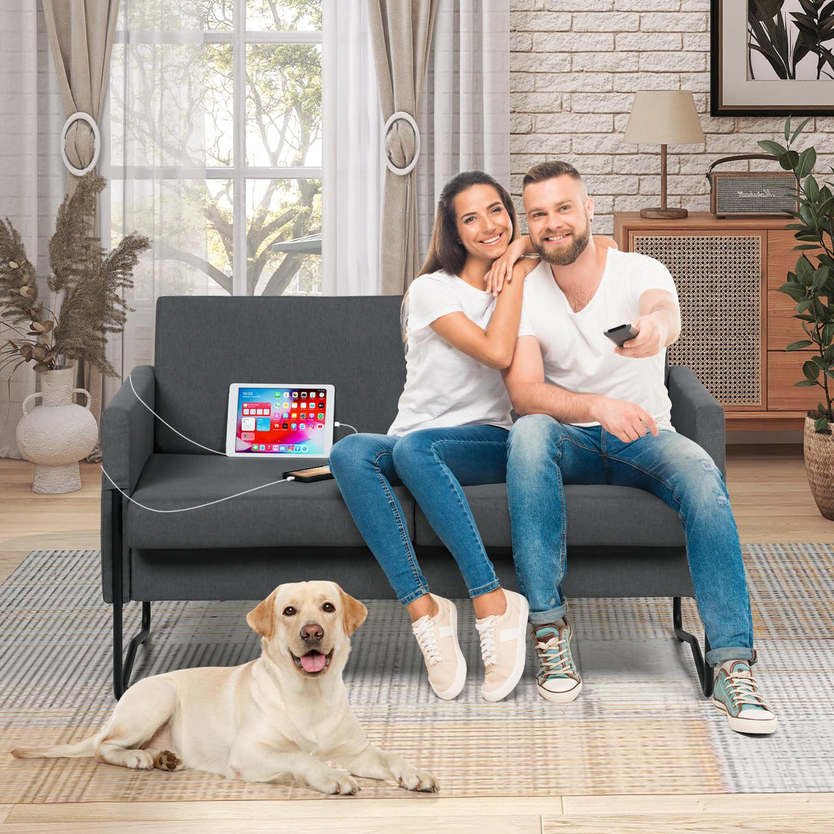 STHOUYN 51” Small Loveseat Sofa for Small Spaces, Comfy Grey Couch with 2 USB Ports, Modern 2 Person Sofa Loveseats for Living Room Bedroom, Mini Teen Office Couch (Dark Grey) STHOUYN