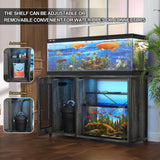 Hyomdeck 55-75 Gallon Fish Tank Stand, Reversible Heavy Duty Metal Aquarium Stand with Cabinet for Fish Tank Accessories Storage, Turtle/Reptile Terrariums, Black Oak Hyomdeck