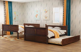 MERITLINE Walnut Full Over Full Bunk Bed with Twin Trundle for Kids and Teens MERITLINE