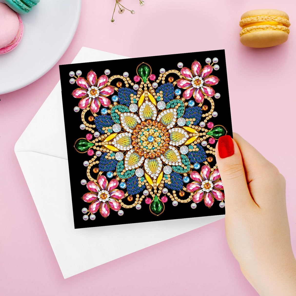 pigpigboss 6 Packs Mandala Diamond Art Greeting Card Kit, Flower Birthday Cards Paint with Diamonds, Special Shaped Diamond Painting Dots Cards Crafts for Adult Holiday Wishes and Blessing pigpigboss