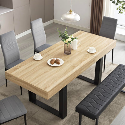 STHOUYN 63”-79” Extendable Dining Room Table, Modern Farmhouse Wooden Kitchen Table, Long Expandable Dining Table for 6 8 10, Large Expanding Table Conference Tables (Rustic Oak)