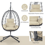 Hanging Egg Chair with Stand Wicker Egg Chair Indoor Outdoor Swing Basket Egg Chairs with UV Resistant Removable & Washable Cushions,350LBS Capacity for Bedroom Porch BRIGHTREE